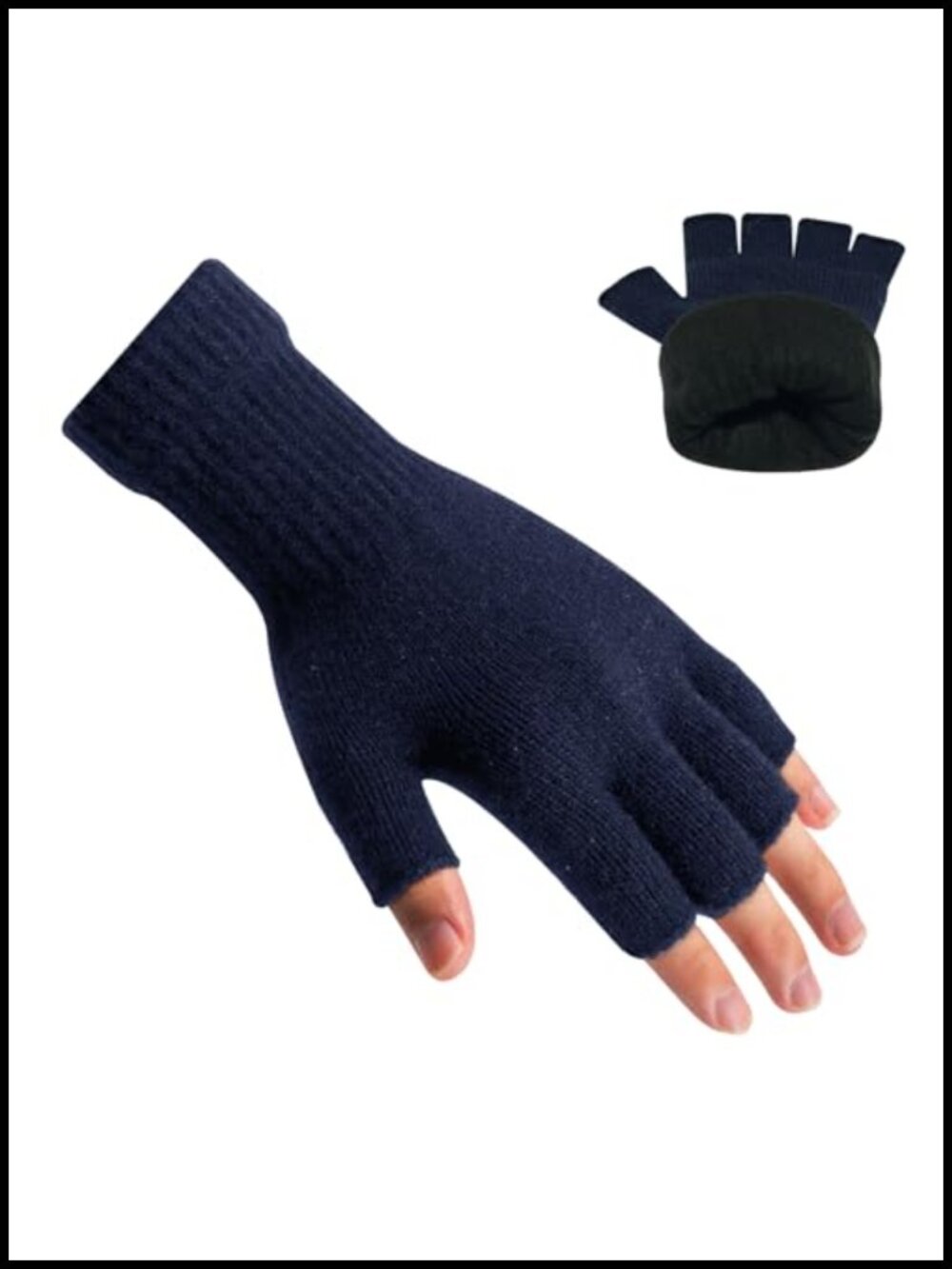 Alpaca Wool Fingerless Gloves Double-Layer Knitted Winter